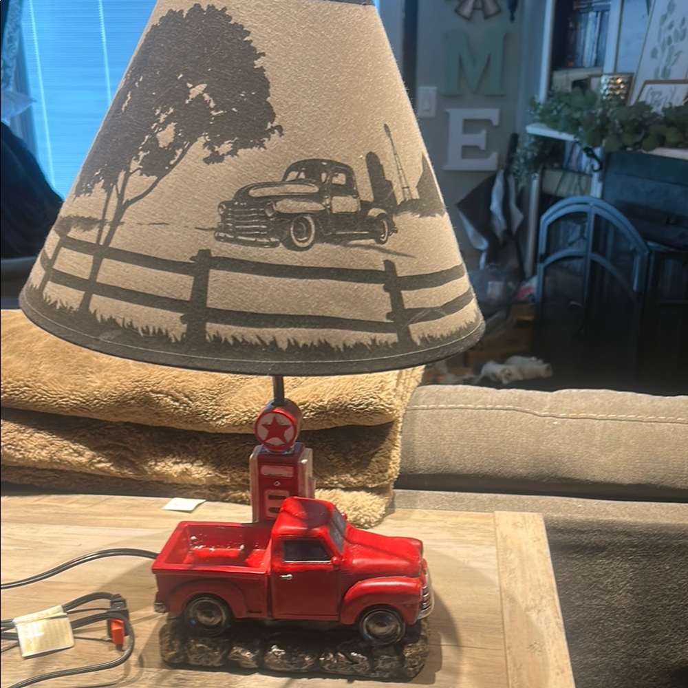 Vintage Red Truck Table Lamp